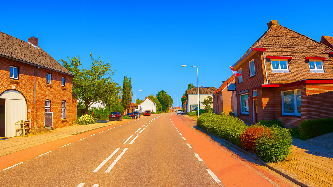 Driving through a quiet village in South Limburg Netherlands