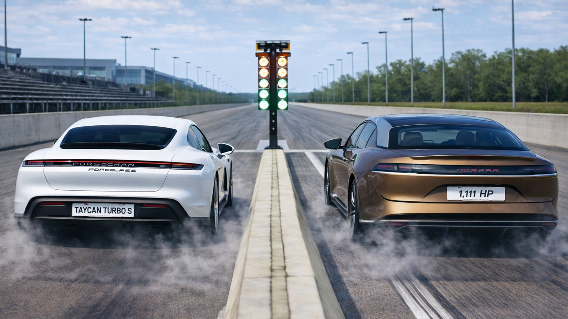 1,111 HP Lucid Air vs Porsche Taycan Turbo S drag race