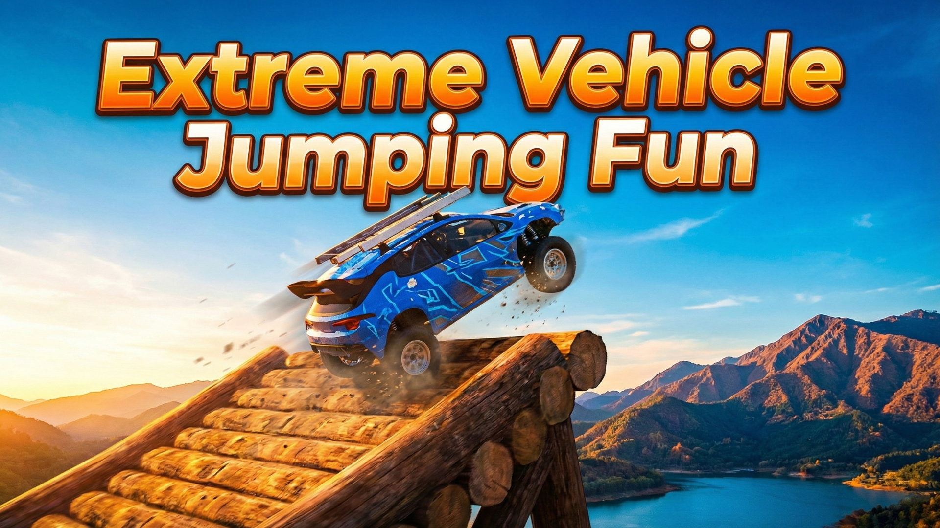 Super truck car vs deep river: Impossible long loop bridge jump