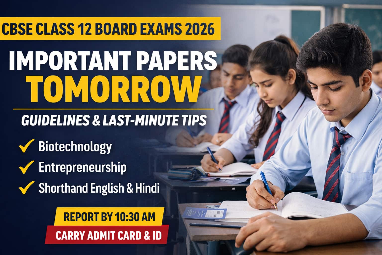 CBSE class 12 board exams 2026: Key papers tomorrow, important ...