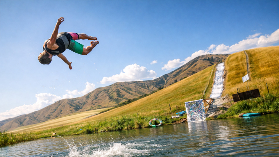 Human slingshot meets giant slip and slide!