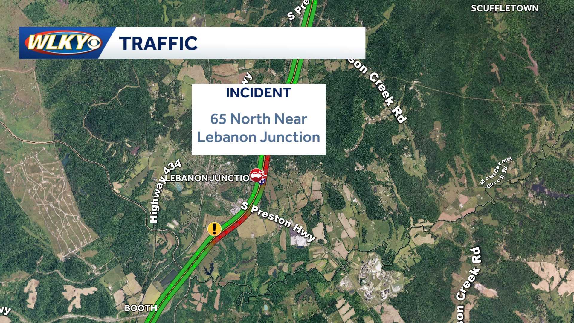 Traffic alert: All lanes blocked I-65 north near Lebanon Junction