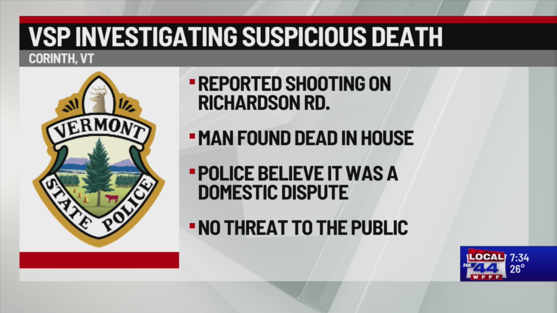VT State Police investigating suspicious Corinth death