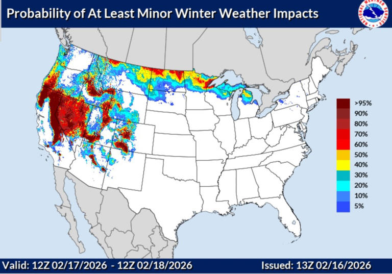 Maps show 15 states bracing for winter storms, up to 8 feet of snow