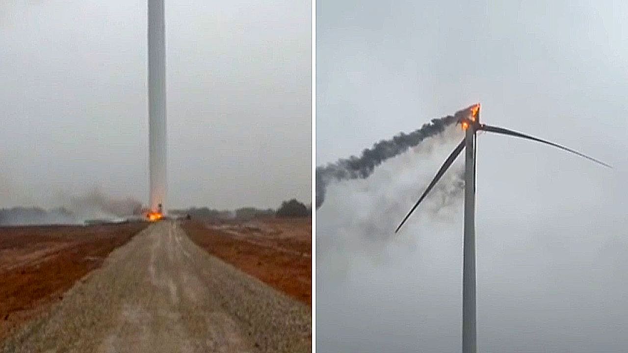 Lightning strike sets wind turbine ablaze in Texas