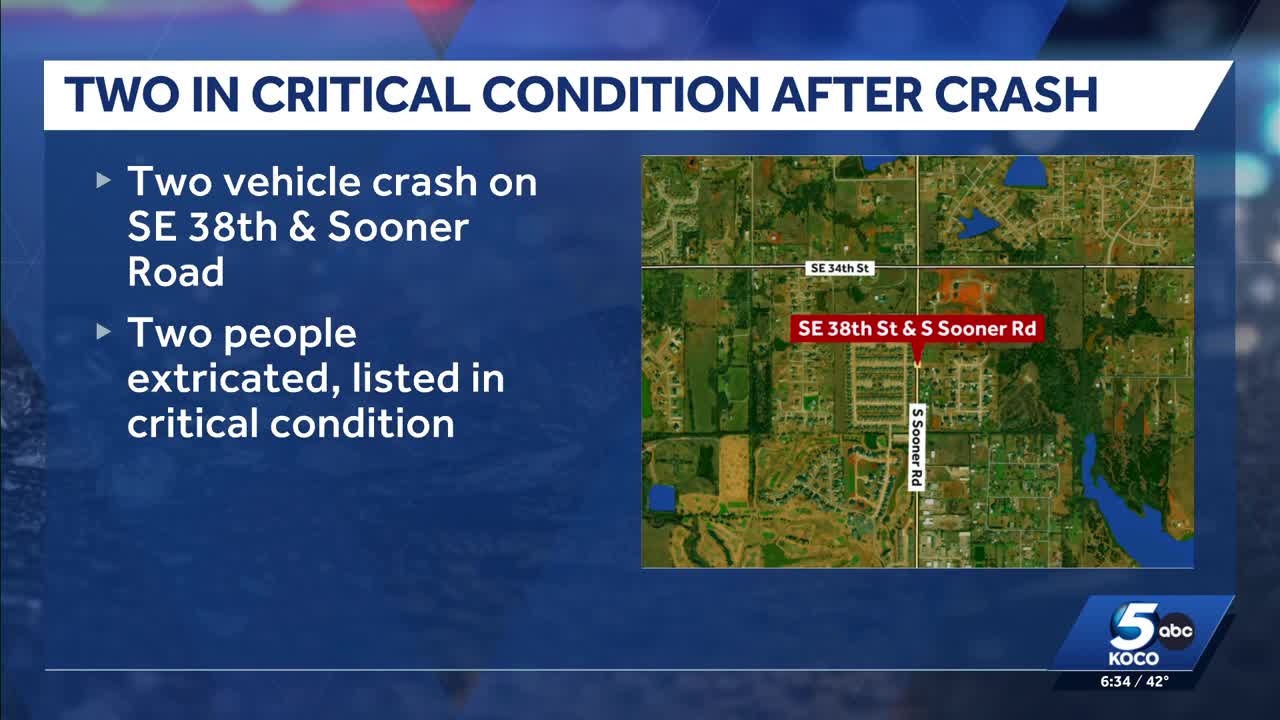 Two people critically injured after crash in southeast Moore