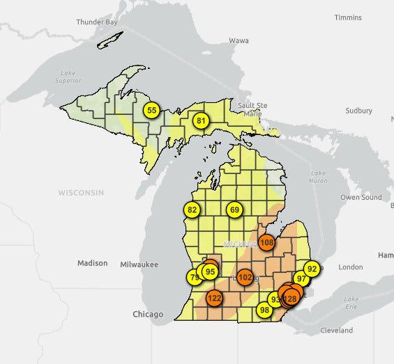 Air quality in Michigan is better, but not great. See current readings