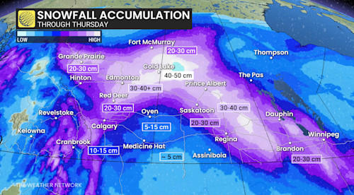 Major winter storm bears down on the Prairies with 20-40+ cm of snow