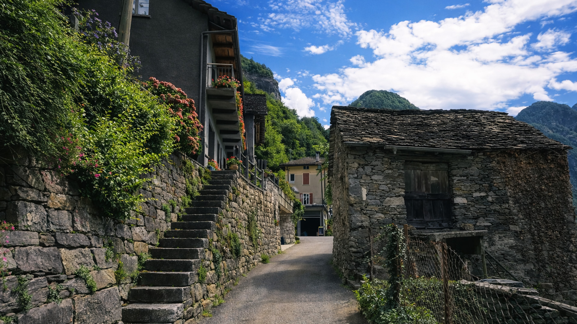 Prato Lavizzara Switzerland traditional stone village tour (4K)