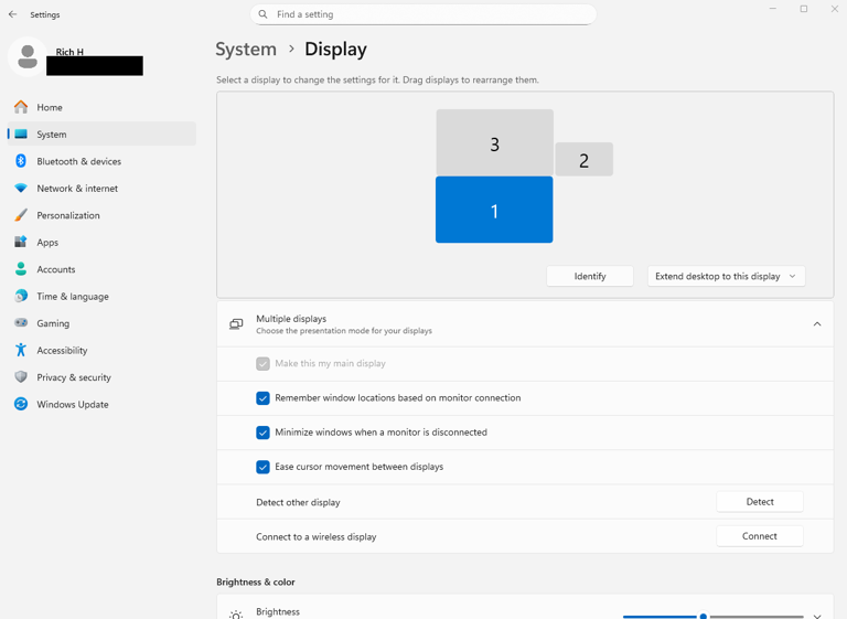 A screenshot of Windows 11 Display settings open to the screen where you can adjust and align your monitors.