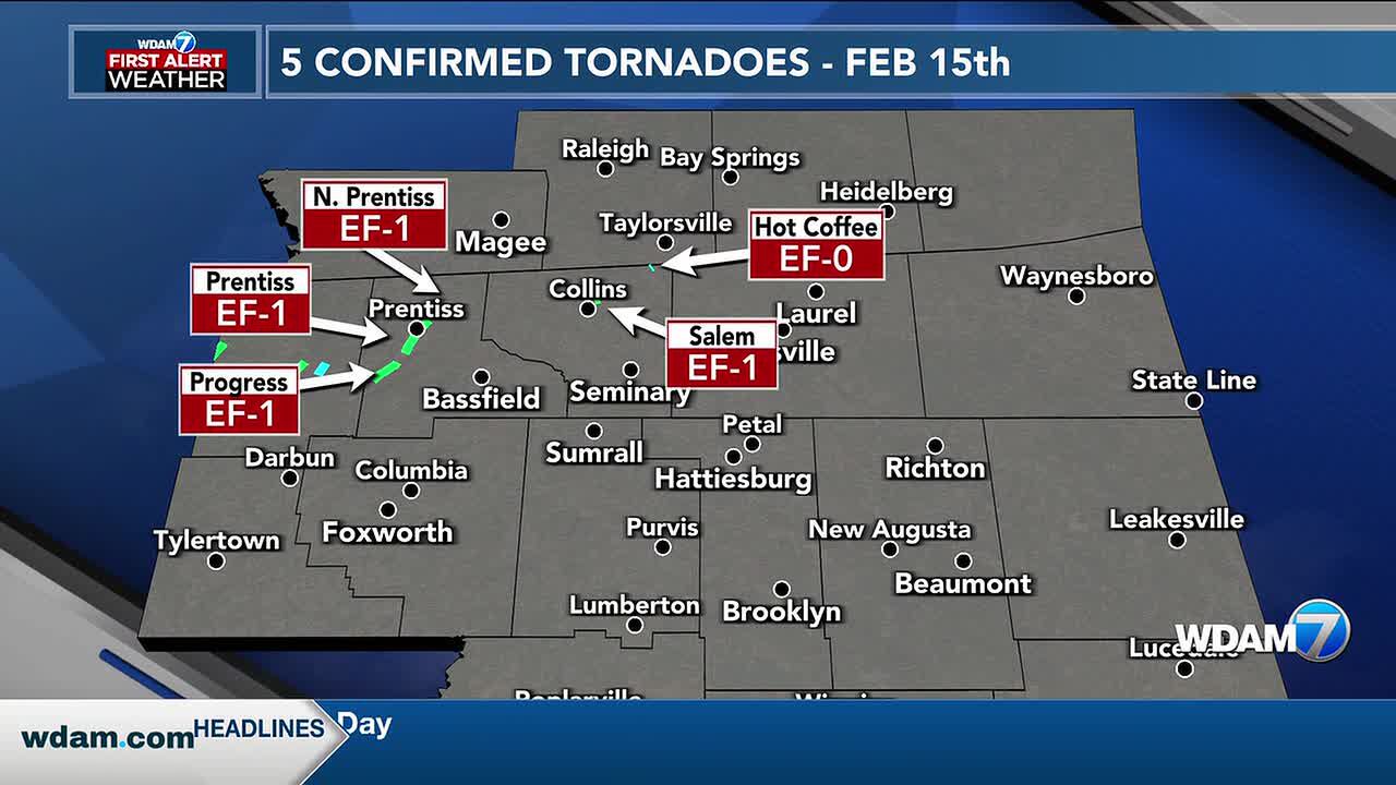 NWS: 5 tornadoes twirled through Pine Belt area early Saturday morning<br>