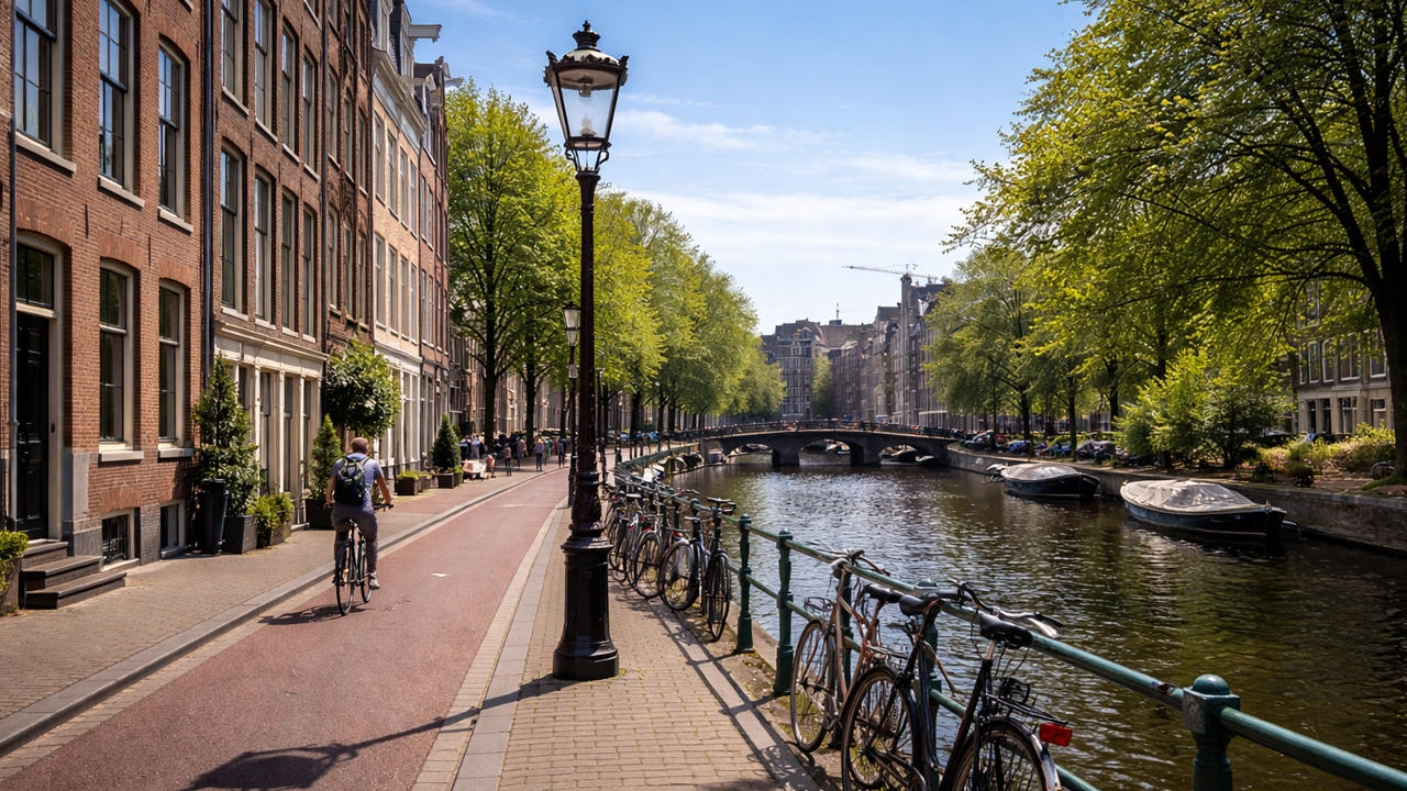 Why does Amsterdam feel so lively at midday?
