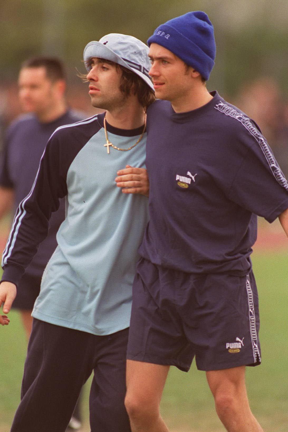 Liam and Damon took their rivalry to the football pitch in 1996