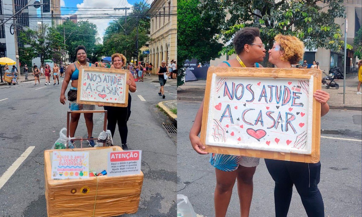 Casal de mulheres vende bebidas em blocos de rua de BH para pagar casamento
