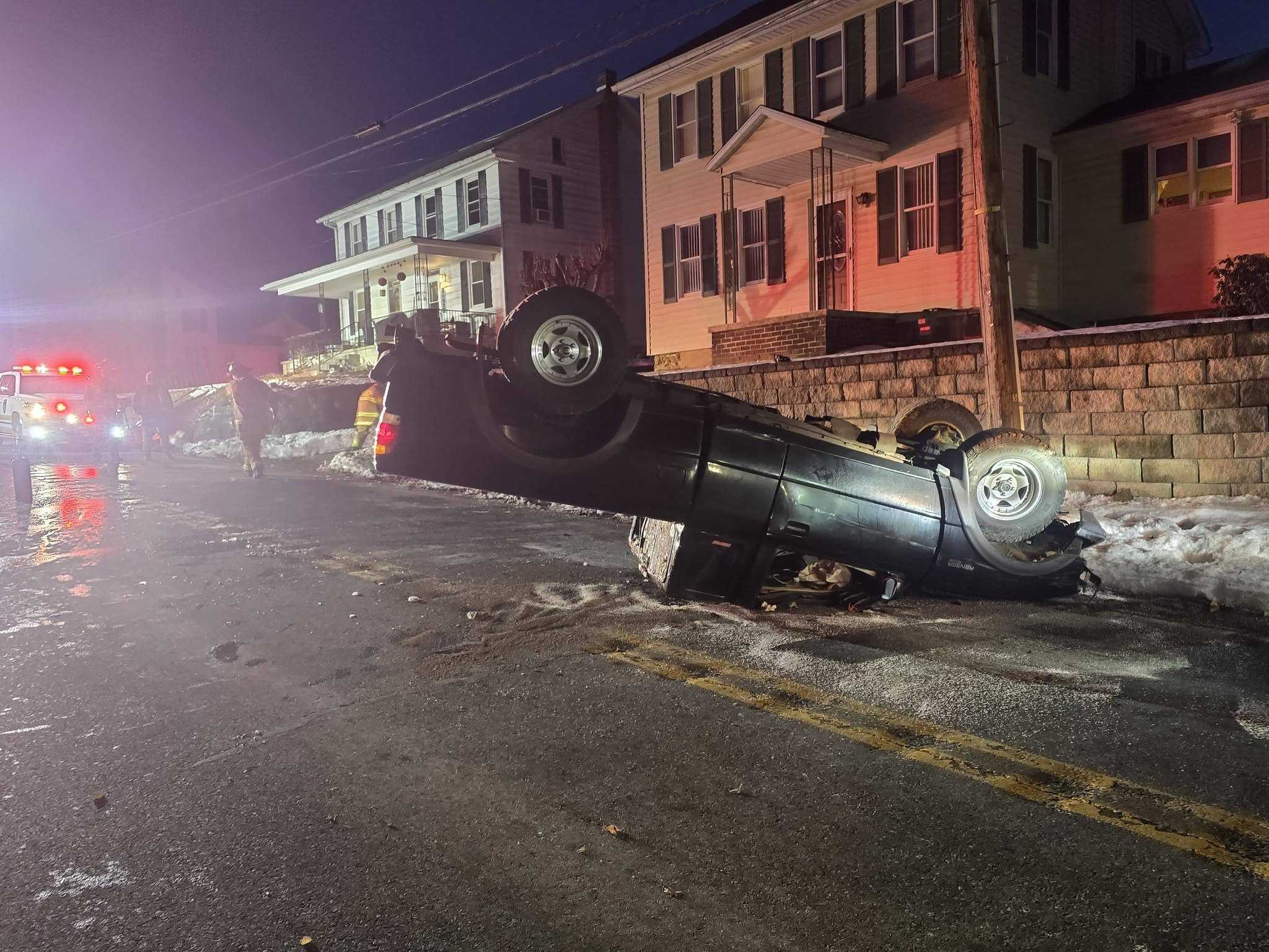 Pickup truck rolls over onto its back in Lower Windsor Township