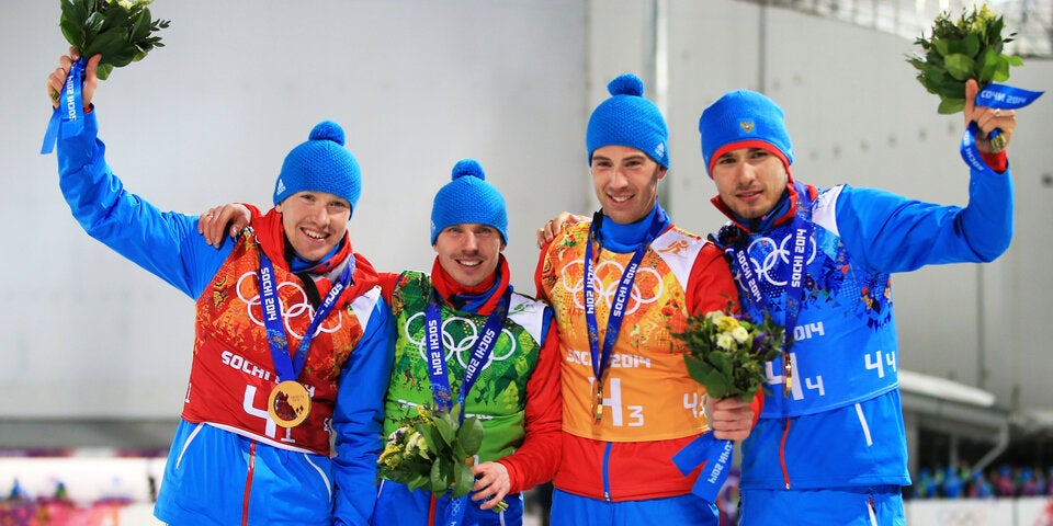 v.l.n.r.:&nbsp;Alexey Volkov, Evgeny Ustyugov, Dmitry Malyshko und Anton Shipulin