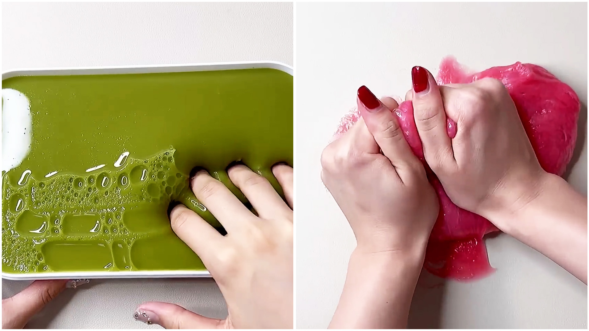 Satisfying green and pink slime press ASMR