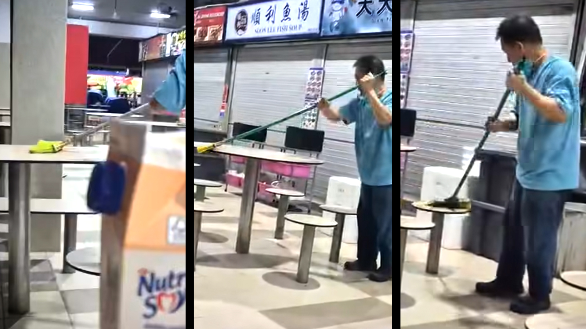 Yuhua hawker apologises after using a 'broom' to clean tables, NEA ...