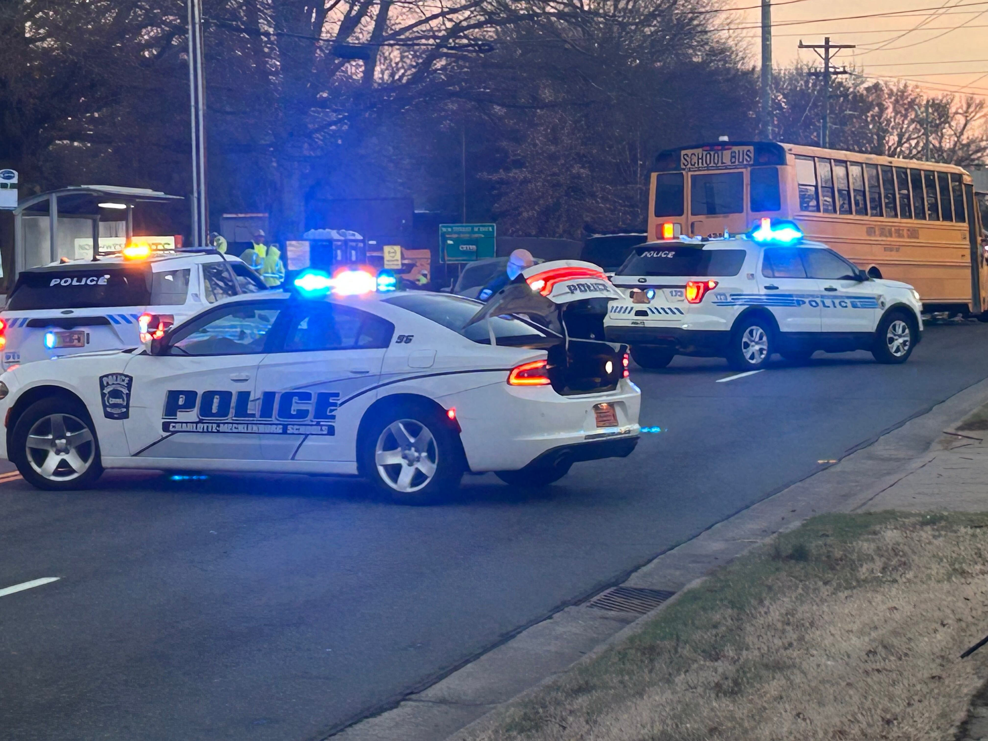 School bus crash leaves 1 injured, road closed in Charlotte