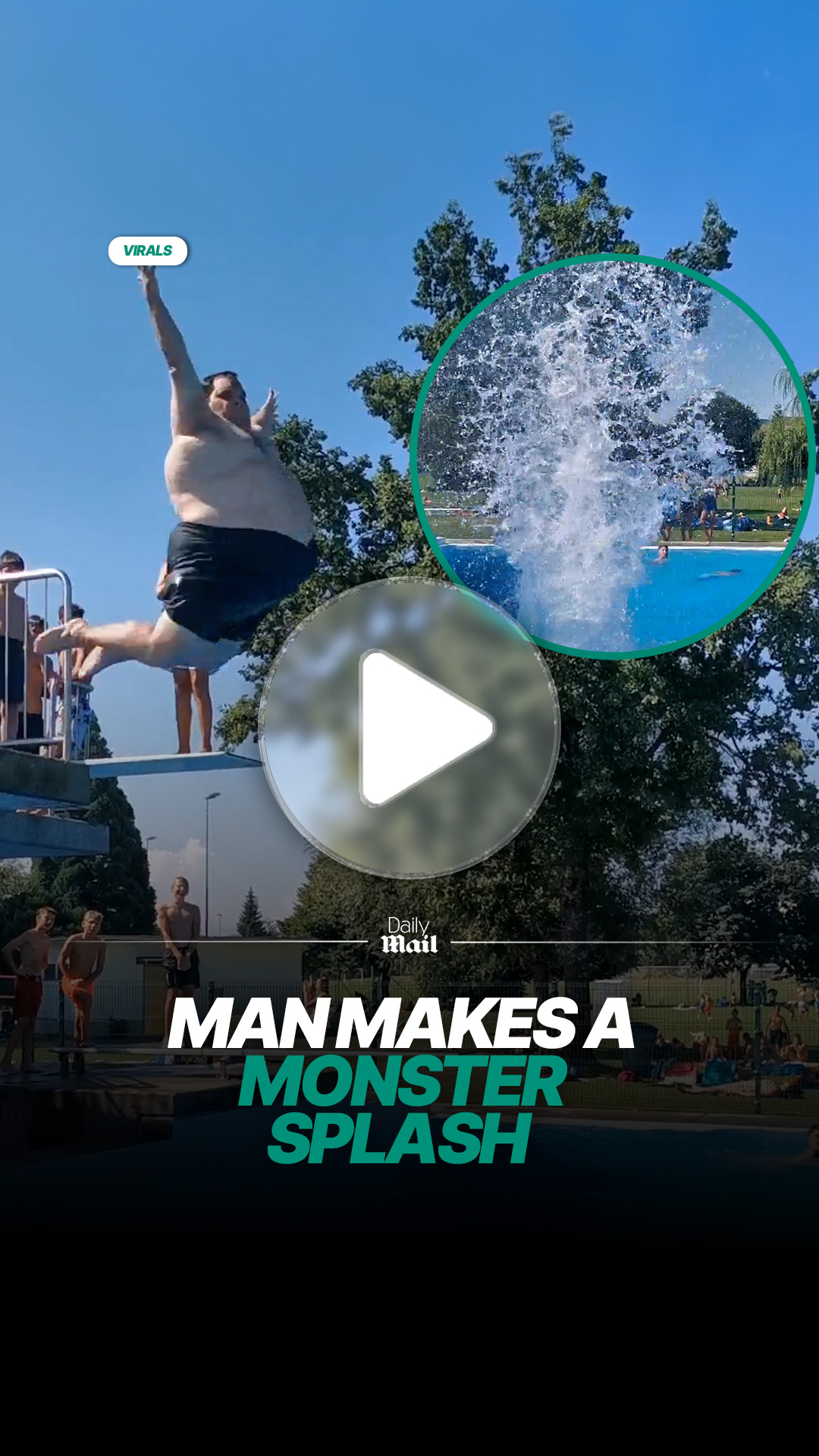 Man makes massive splash diving into pool