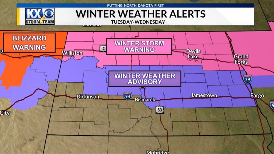 Winter storm warnings, wind advisories issued throughout ND