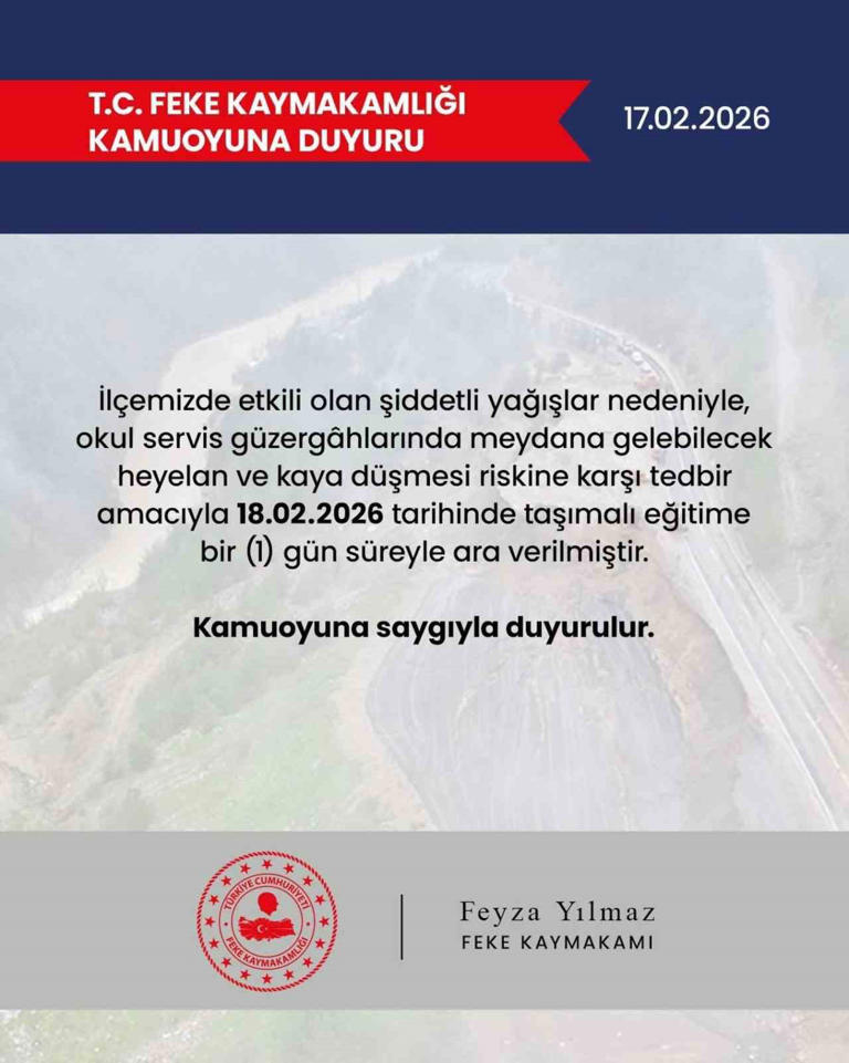 Feke’de taşımalı eğitime 1 gün ara verildi