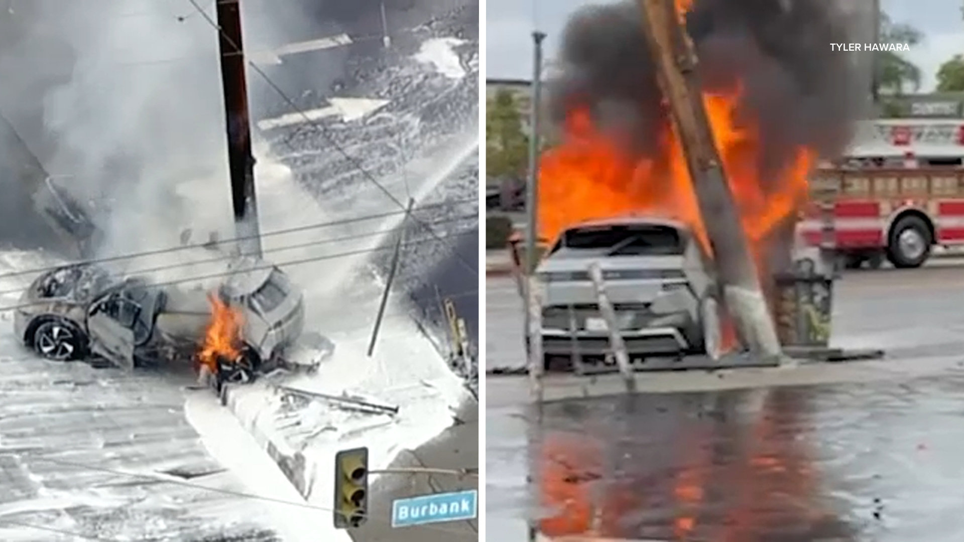 Good Samaritan pulls driver from vehicle as car erupts in flames after ...