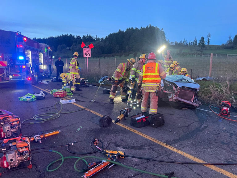 Crews rescue person trapped in car after crash near Newberg