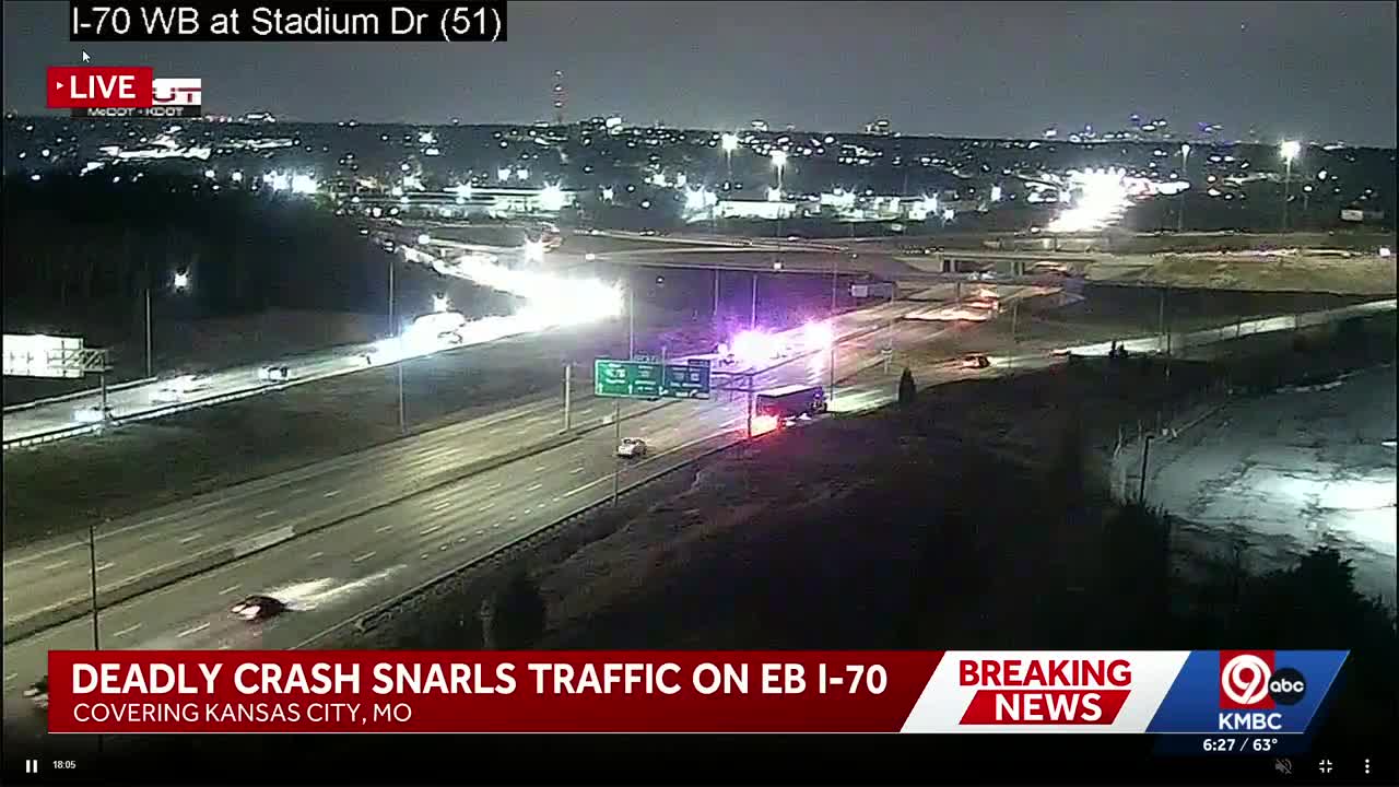 One dead in multi-vehicle crash on eastbound I-70 near I-435 in Kansas City