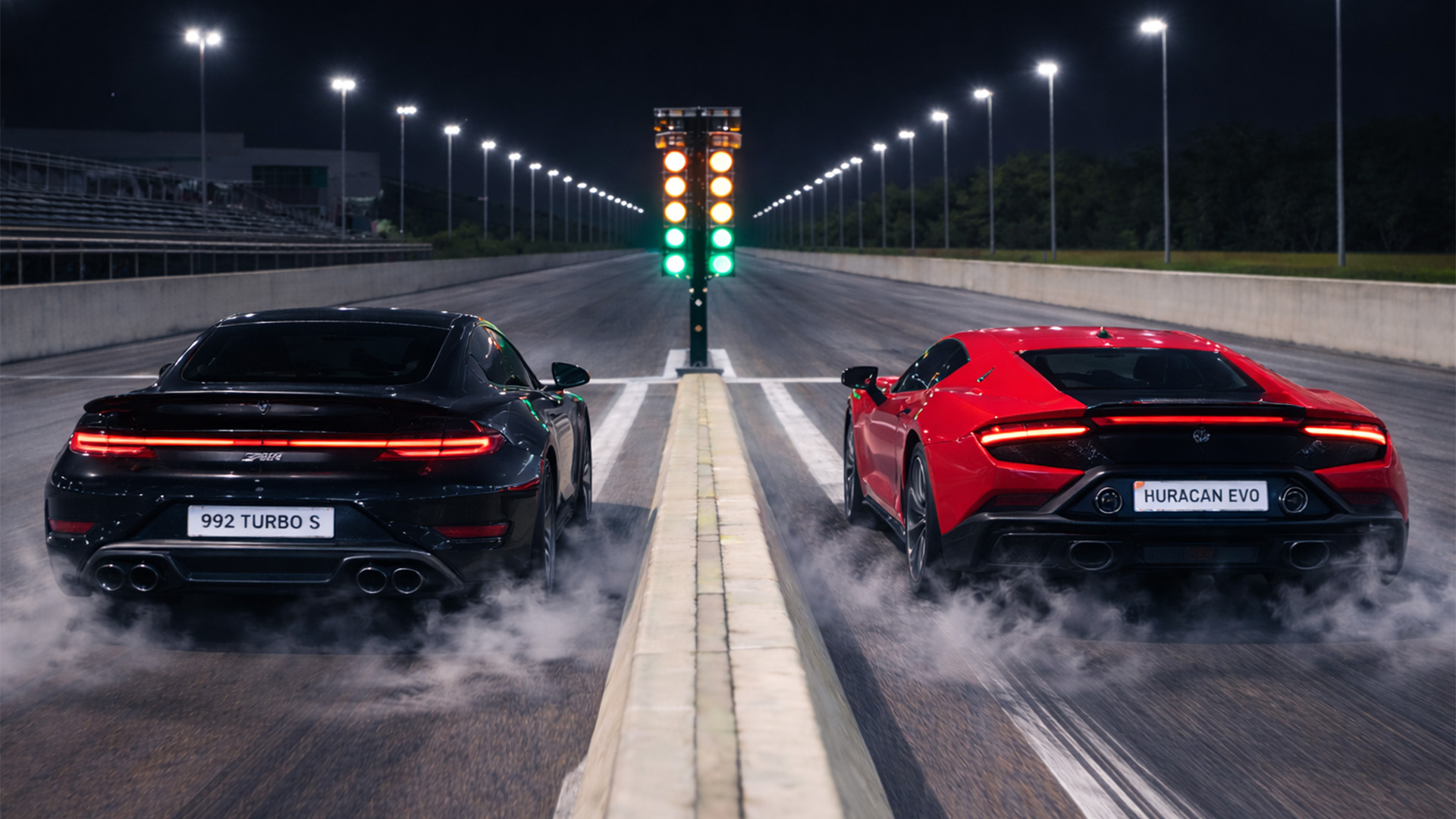 Porsche 992 Turbo S vs Lamborghini Huracan EVO drag race