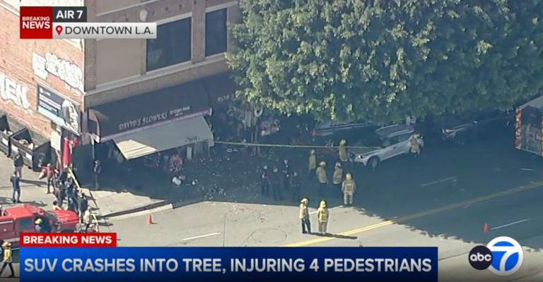 At least 4 injured after car plows into crowd on sidewalk in DTLA