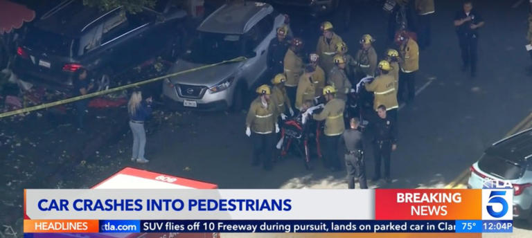 At least 4 injured after car plows into crowd on sidewalk in DTLA