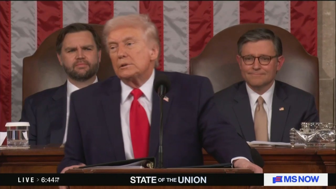 Mike Johnson stands and applauds after Trump says 'Congressional action ...
