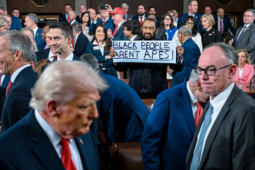 Trump was confronted by the protest as he arrived for the State of the Union speech