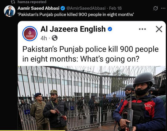A review of Ahmed Khan's X page shows he repeatedly shared his support for former Prime Minister Imran Khan's release from prison , and on February 18, just one day before he went missing, he shared a post from Al Jazeera English that Pakistan's Punjab police killed 900 people in eight months