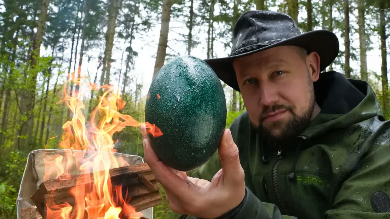 Can he cook this alien egg outdoors?