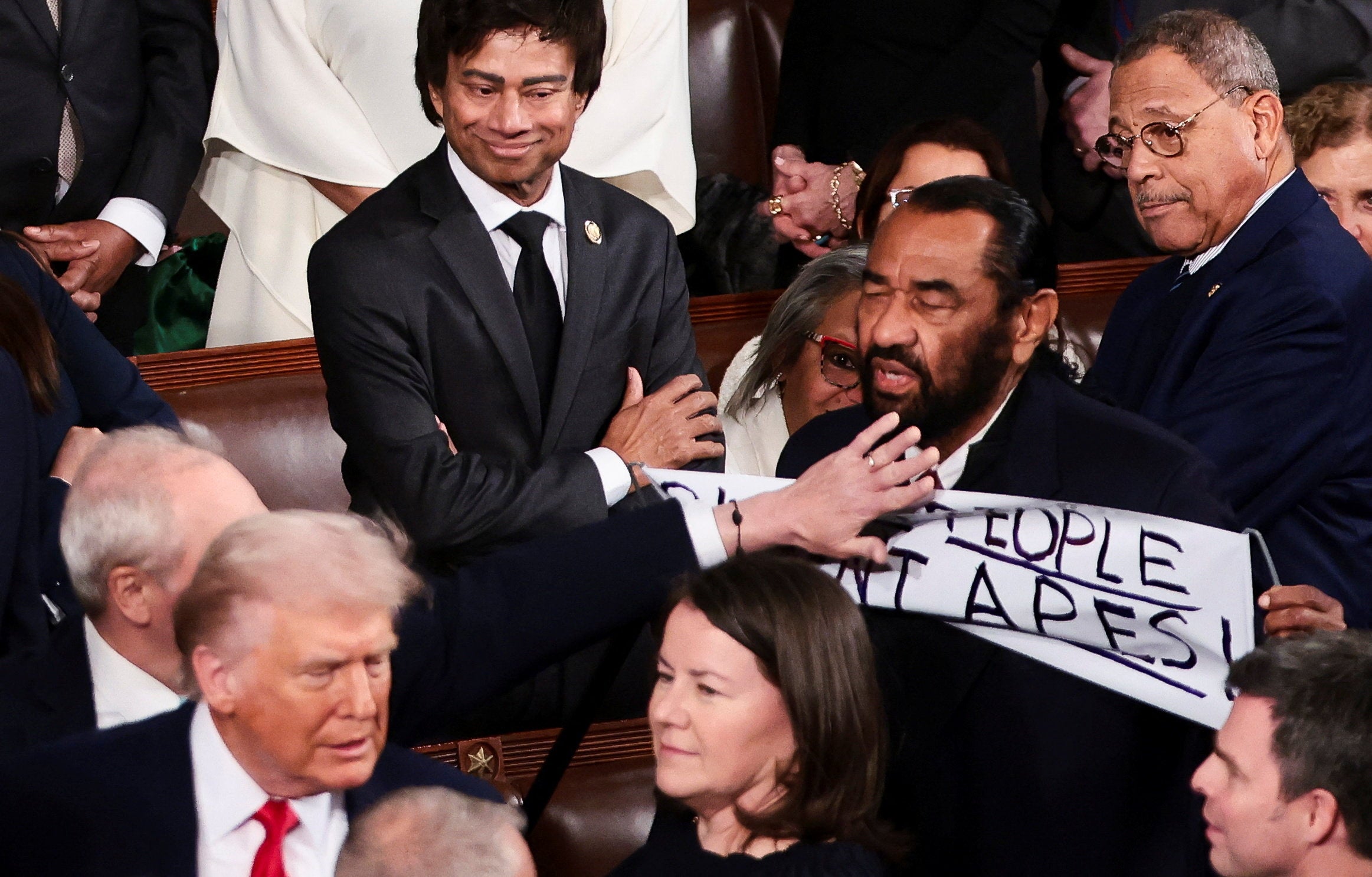Democrat kicked out of SOTU over 'Black people aren't apes' sign