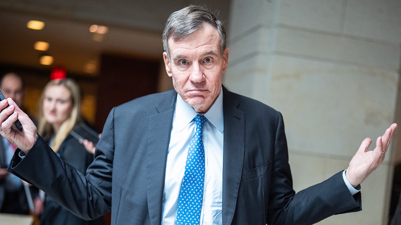 Sen. Mark Warner, D-Va., arrives at the Capitol Visitor Center for a briefing about Iran on Tuesday, Feb. 24, 2026.