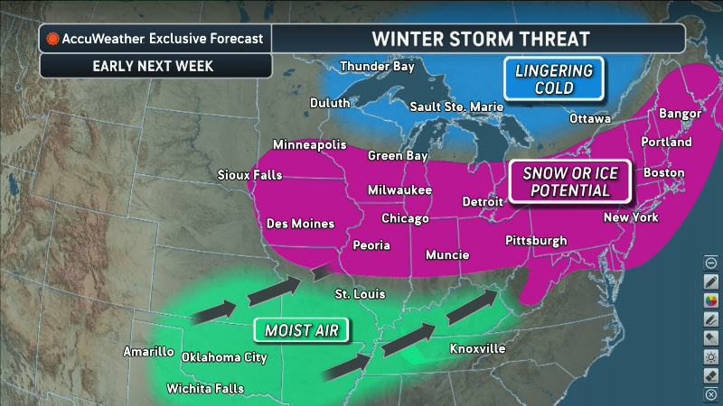 Snow and ice coming for the Midwest and Northeast early next week