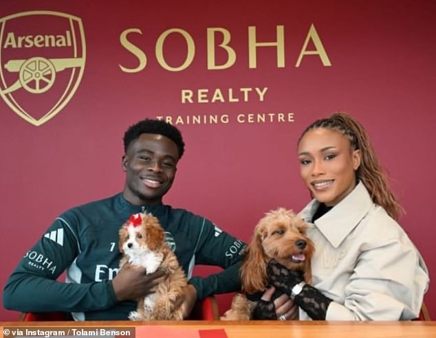 Glamorous Tolami Benson, 25, who is engaged to the Arsenal star, 24, endured bizarre questions about her skin tone after being photographed alongside her fiancé at the weekend as he signed his new contract 