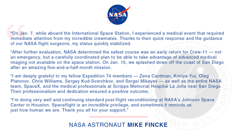 NASA reveals the astronaut who required 1st medical evacuation from the ...