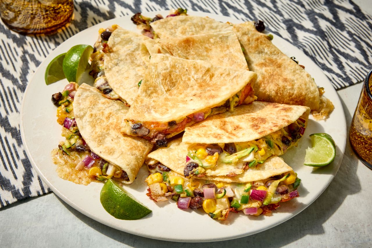 Zucchini, Corn, Black-Bean, and Jack-Cheese Quesadillas