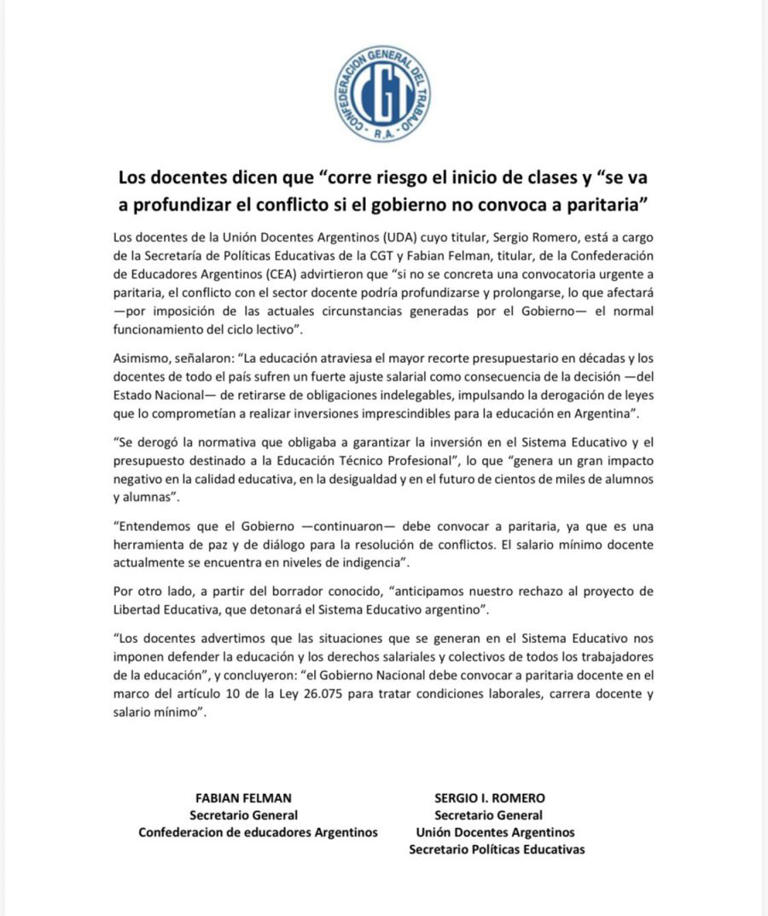 Los gremios docentes de la CGT se suman al paro nacional de CTERA el 2 ...