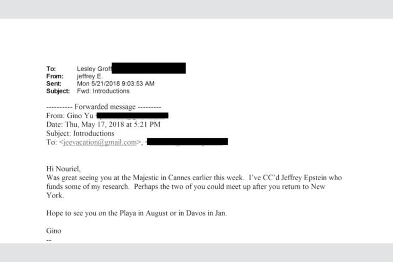 Gino Yu, an academic, introduced NYU Prof. Nouriel Roubini to Epstein.