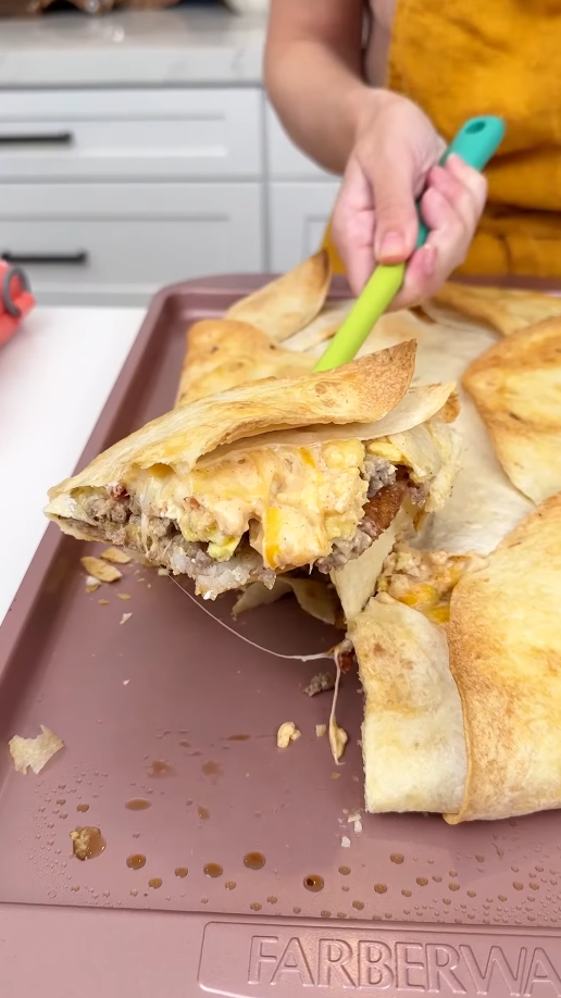 Breakfast crunch wrap designed to feed many