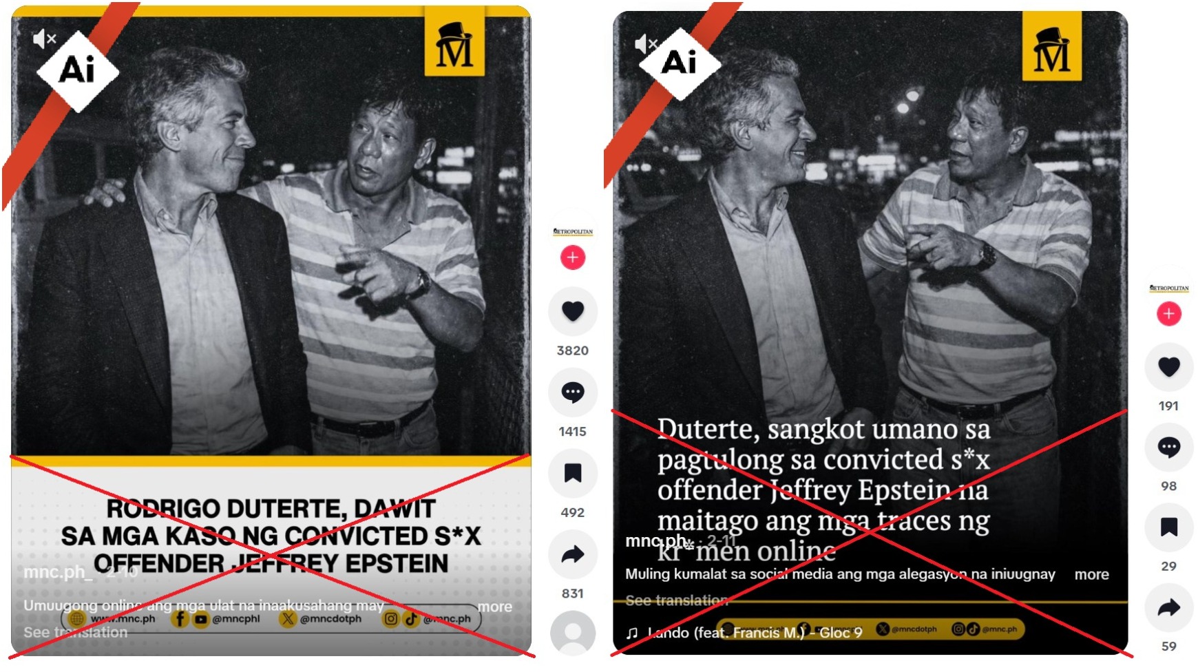 Images showing Duterte with Epstein are manipulated