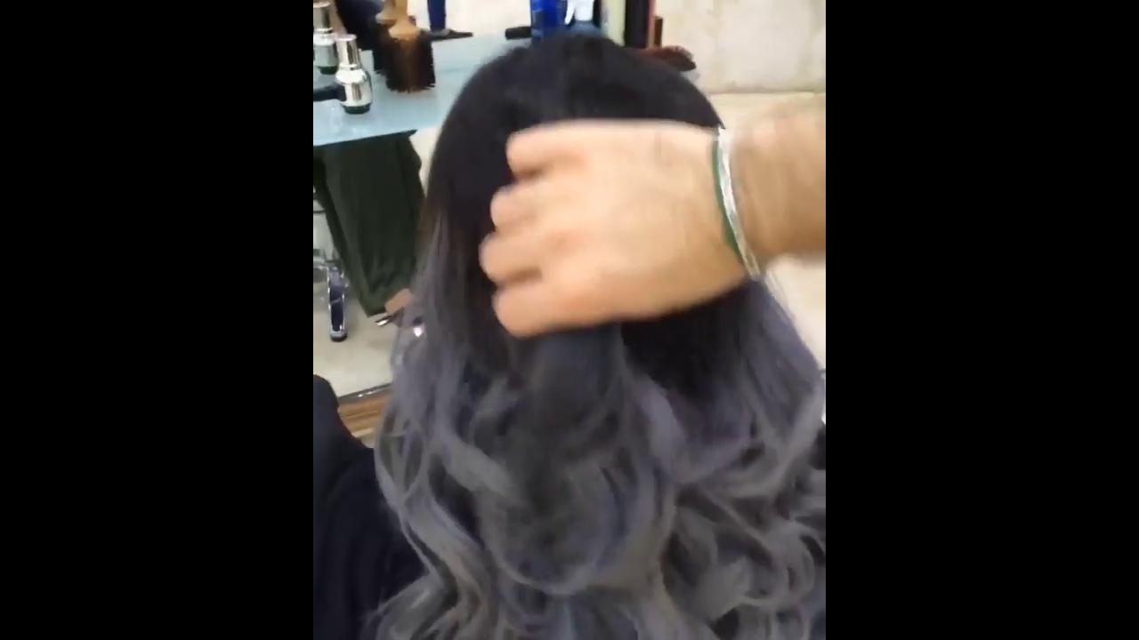 The art of creating smoky ash gray ombre soft curl hair transformation