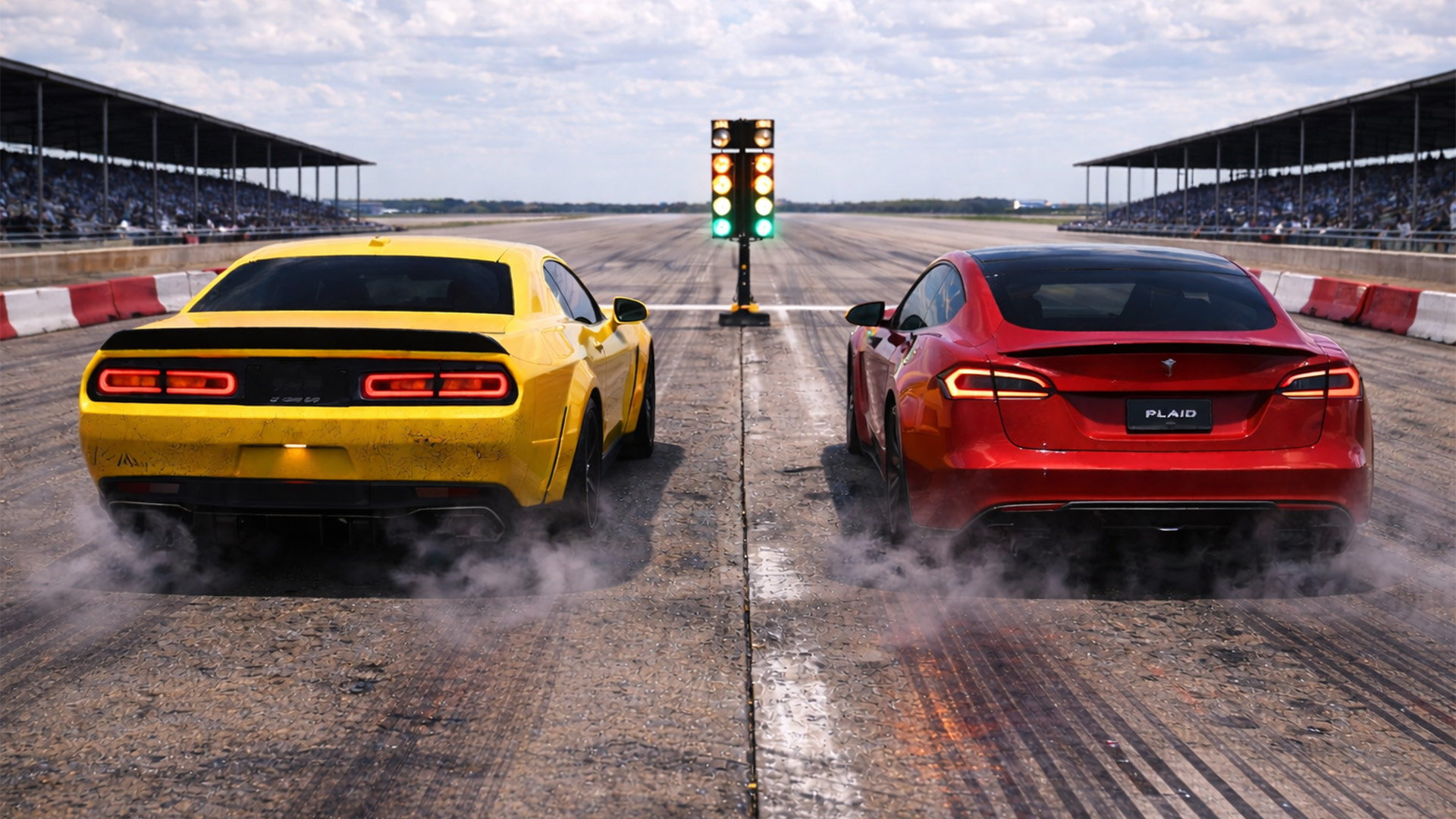 Dodge Demon vs Tesla Model S Plaid drag race