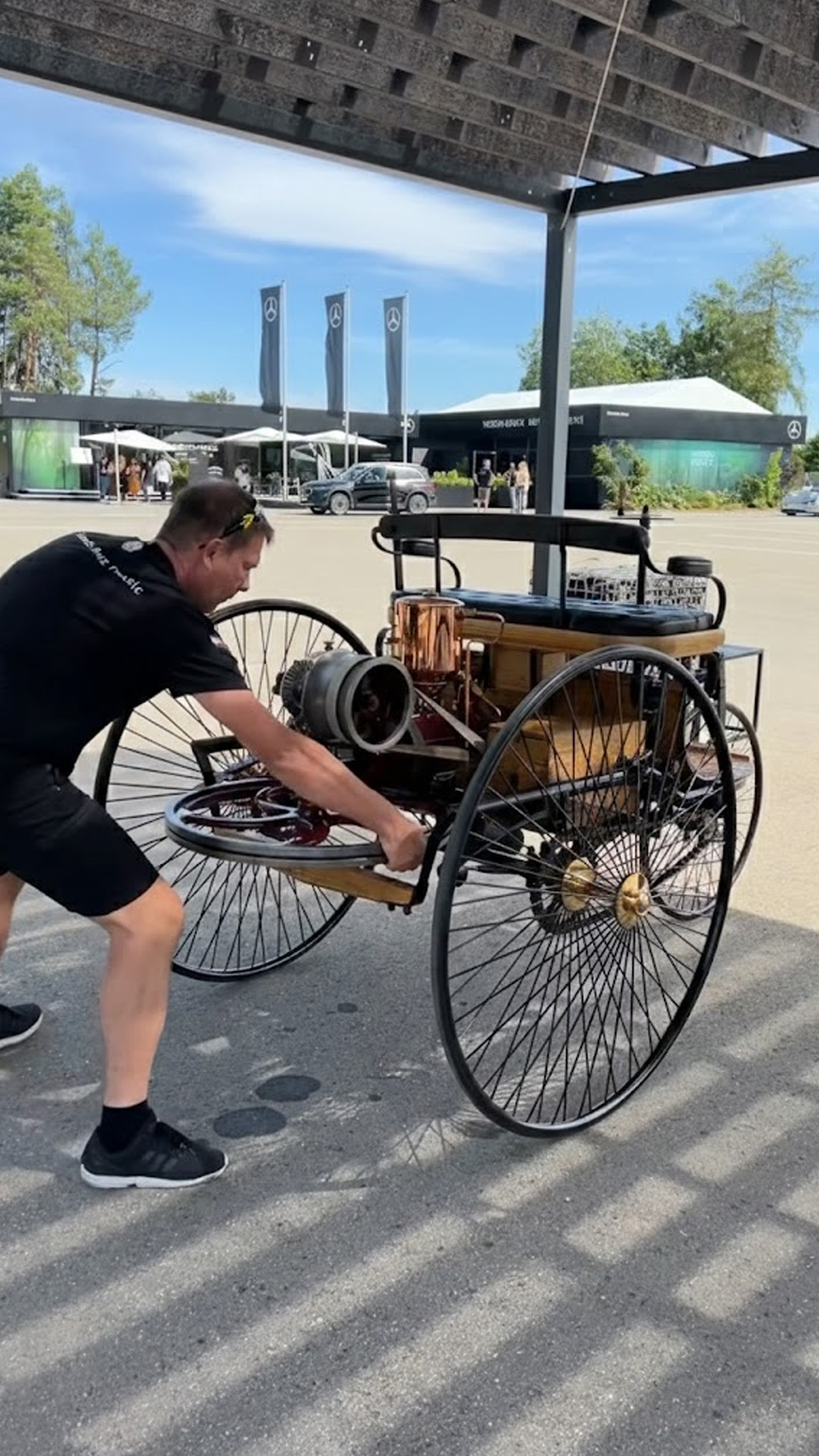 Taking the earliest automobile for a drive