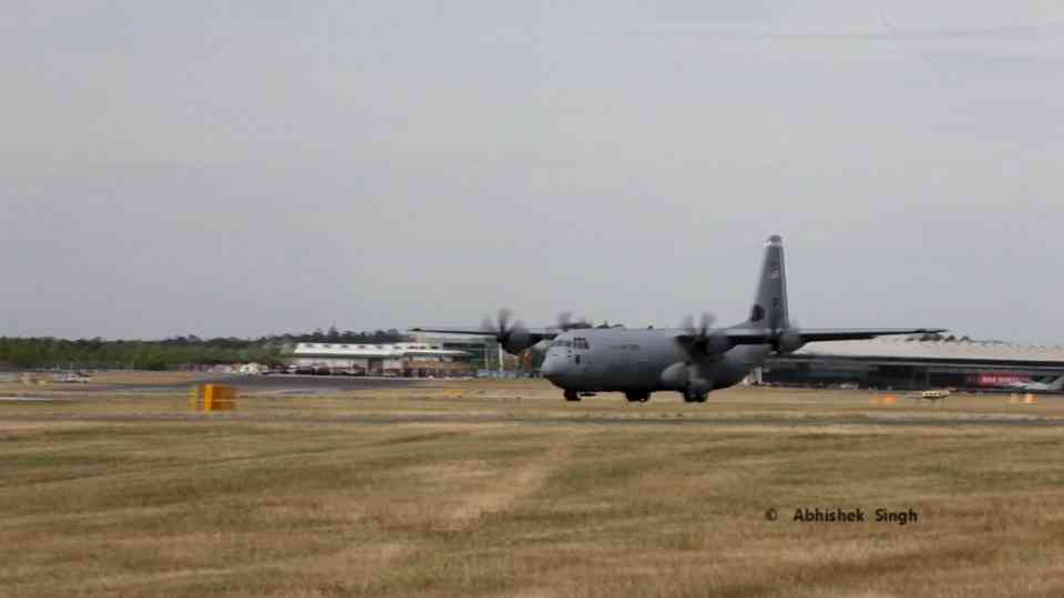 Throwback to a C-130J Super Hercules taking off in a short distance